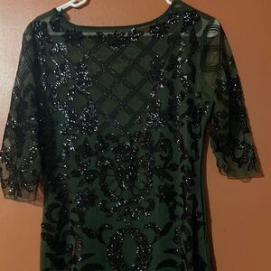 Elegant Green Dress with Black Sequin Gown. Length 59 Pit to Pit 17. No Flaws.
